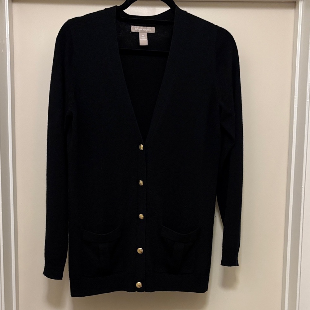Banana Republic Black Cardigan with Gold Accents